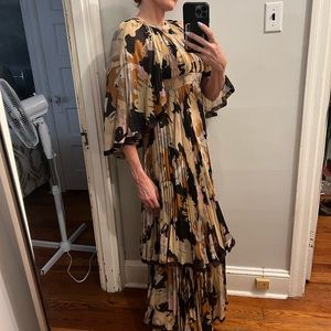 Vintage Jean Muir dress, tiered chiffon, cape style top, 12.